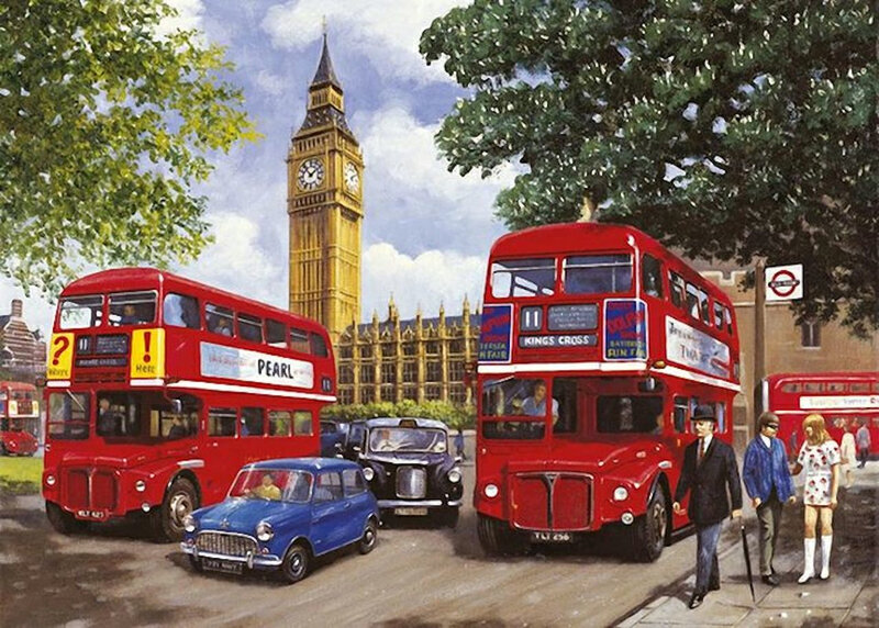 Red Double-decker Buses — Busy, Afternoon