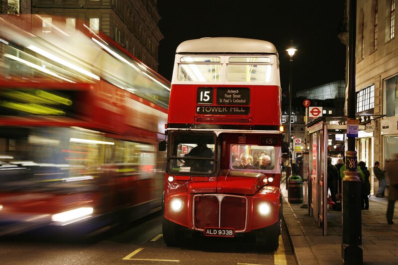 Red double-decker buses in London