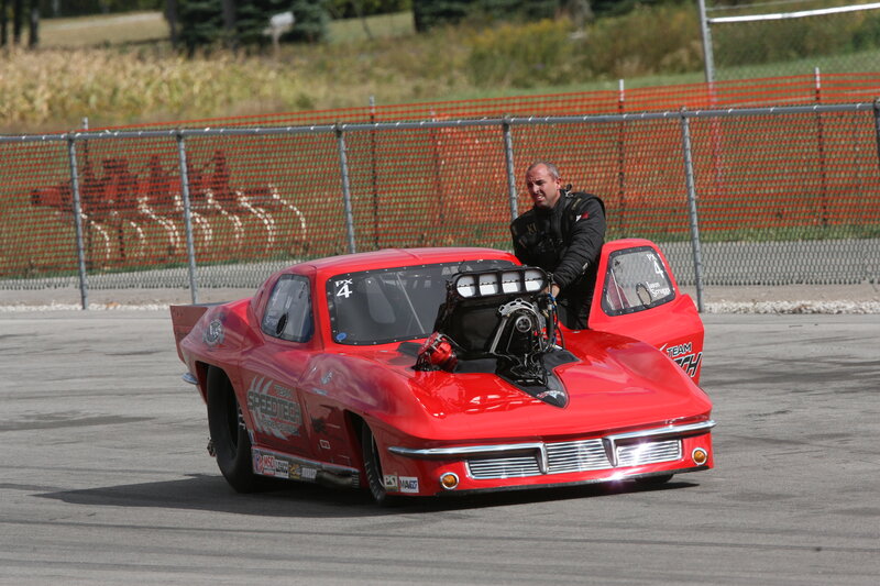 Red Drag Racing Car — Active, Afternoon, Photograph, Man
