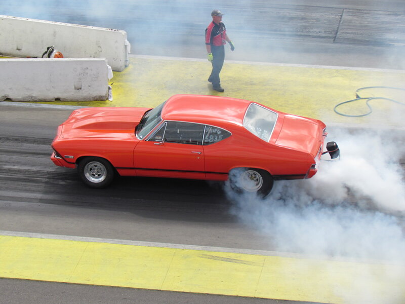 Red Drag Racing Car — Dramatic, Afternoon, Photograph, Man