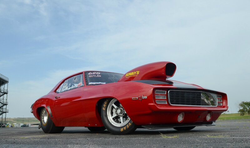 Red Drag Racing Car — Dramatic, Afternoon, Photograph, Race Track