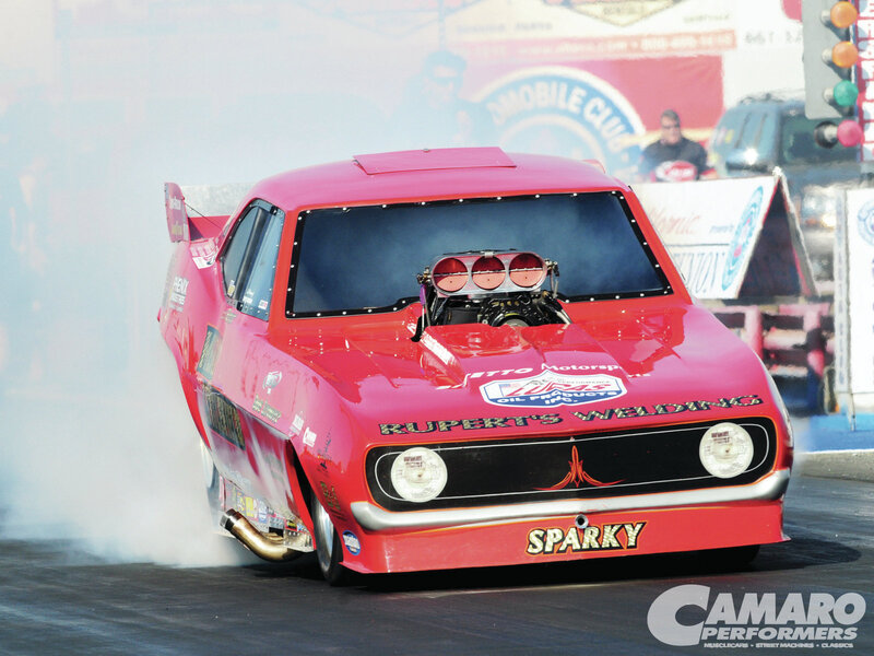 Red Drag Racing Car — Dramatic, Afternoon, Photograph, Smoke