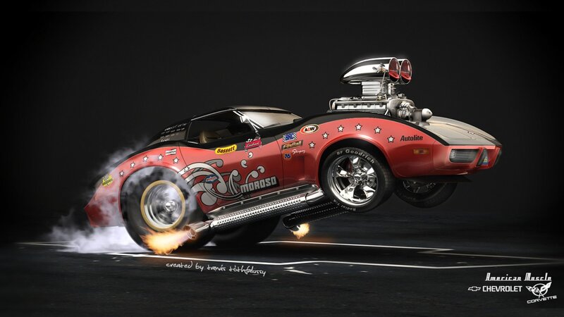 Red Drag Racing Car — Dramatic, Night, Digital Art