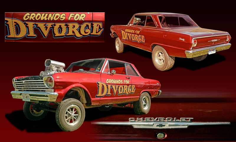 Red Drag Racing Car — Dramatic, Photograph, Text