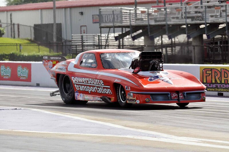 Red Drag Racing Car — Dynamic, Afternoon, Photograph, Racetrack