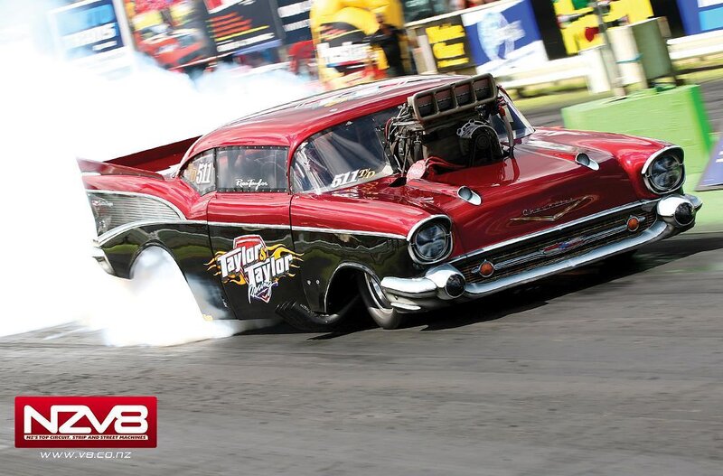 Red Drag Racing Car — Dynamic, Afternoon, Photograph, Smoke, Racetrack