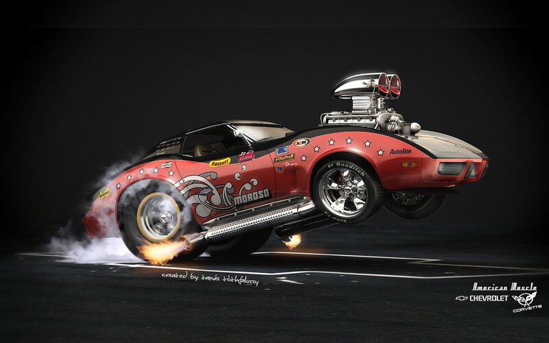 red drag racing corvette