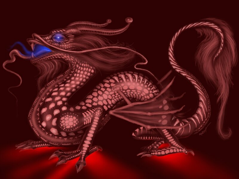 Red Dragon Breathing Blue Fire