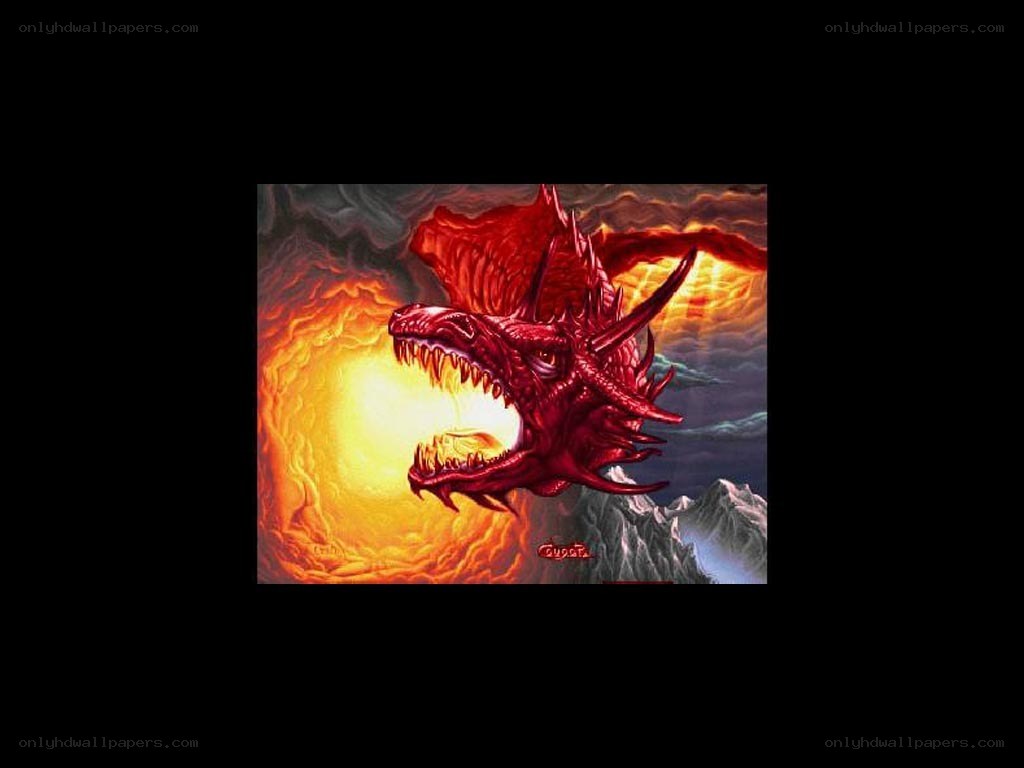 Red dragon breathing fire