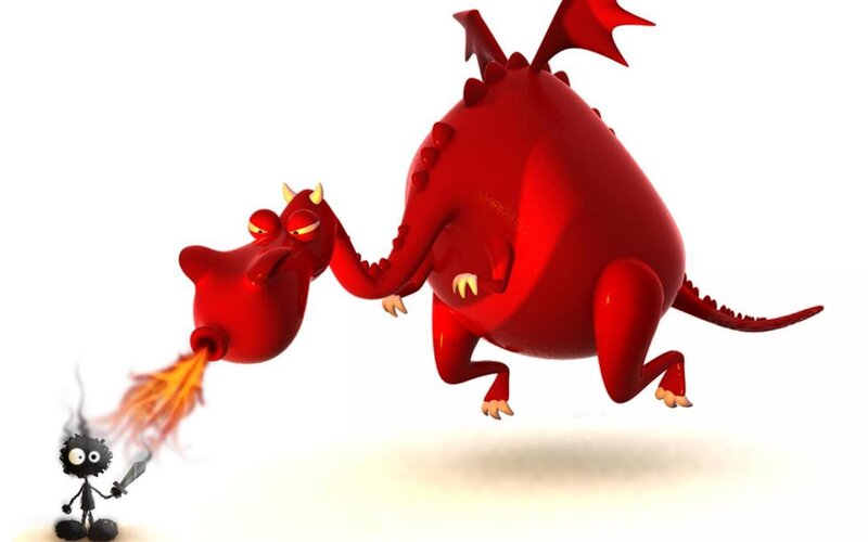 Red Dragon Breathing Fire — Comical