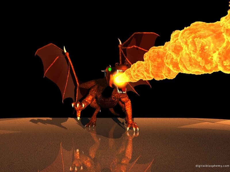 Red Dragon Breathing Fire — Dramatic, Night, 3d Render, Wings
