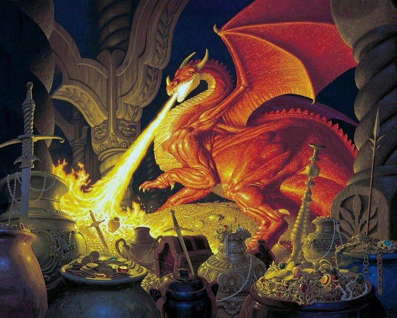 Red Dragon Breathing Fire — Dramatic, Night
