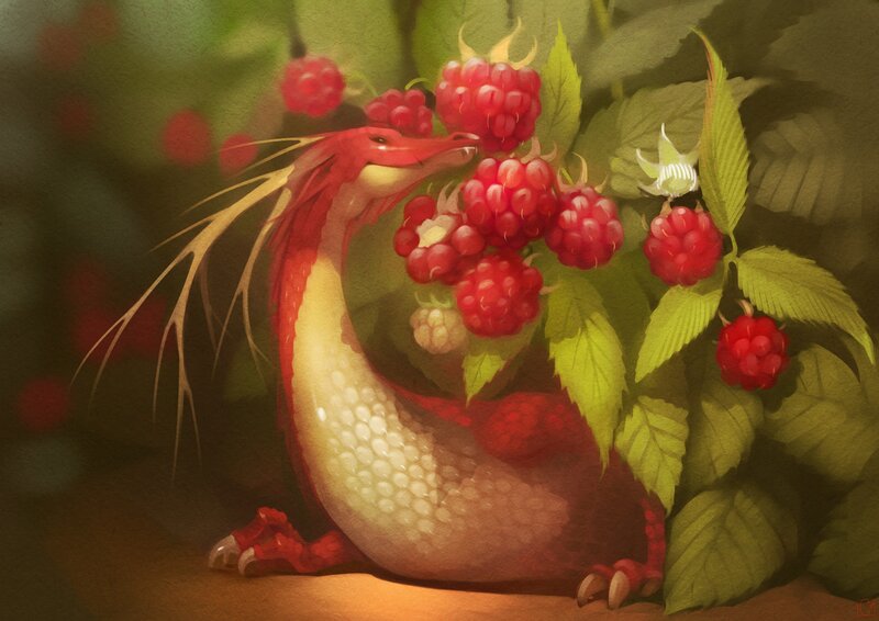 Red Dragon Eating Berries