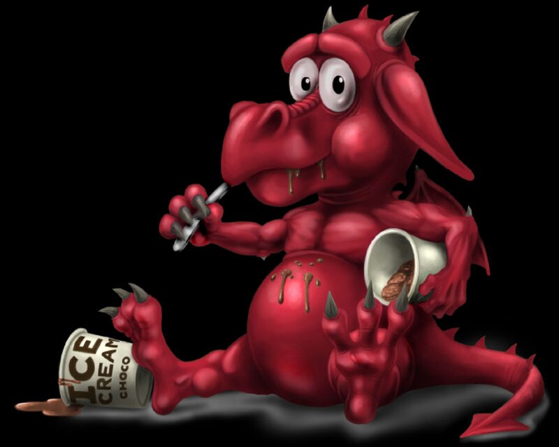 Red Dragon Eating Ice Cream — Playful