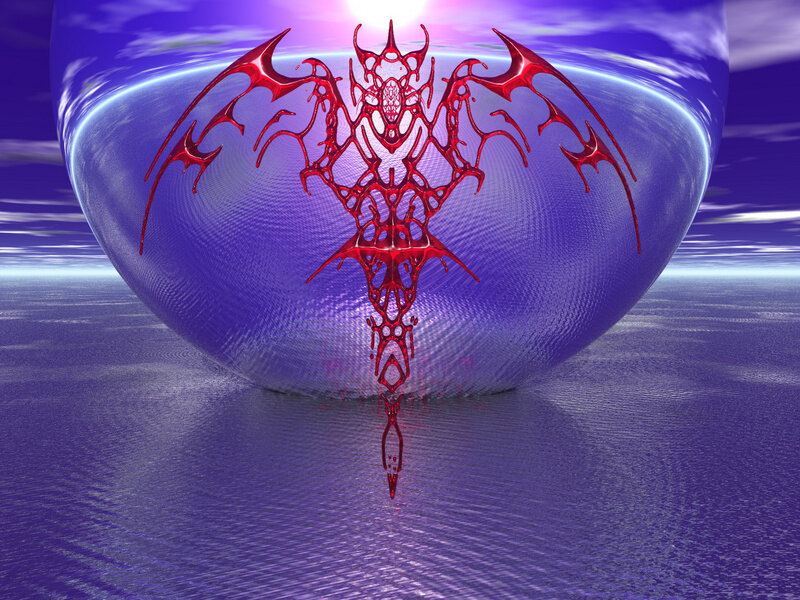Red dragon emblem on purple sphere