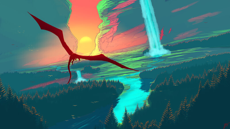 Red Dragon Flying — Teal