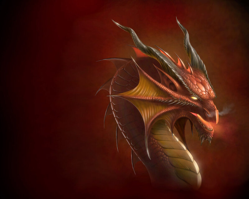 Red Dragon Head — Dramatic, Digital Art, Fire Breath