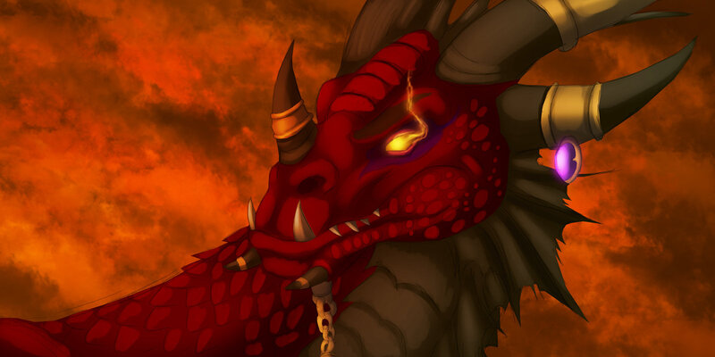 Red Dragon Head — Dramatic, Digital Art, Fire