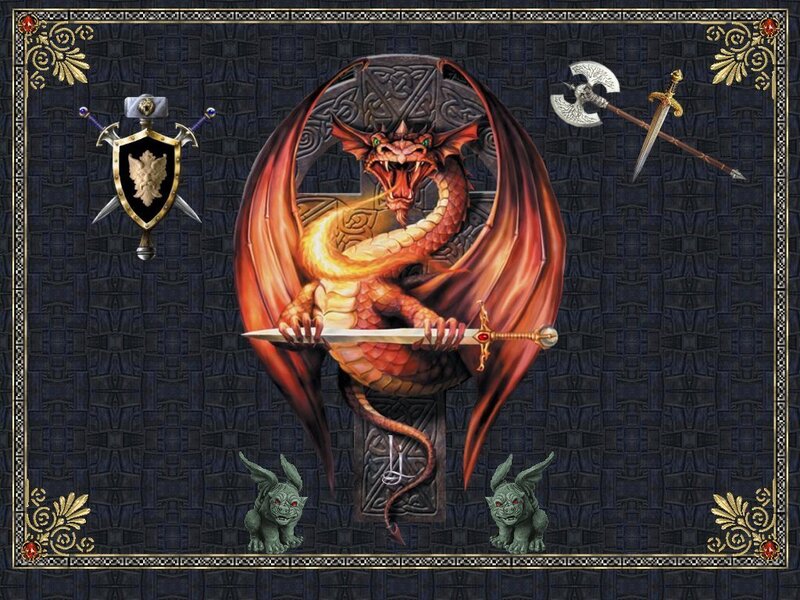 Red Dragon Holding Sword