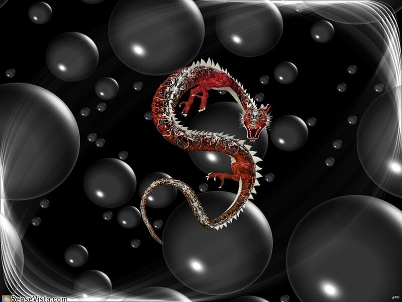 Red dragon in a bubble world