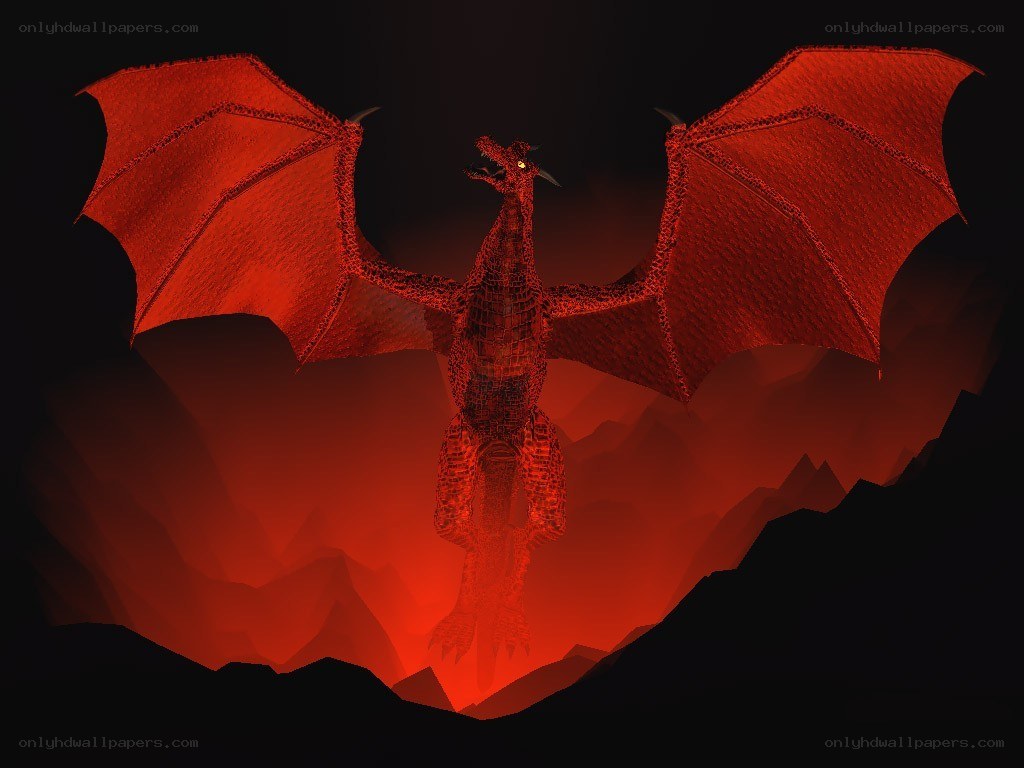 Red dragon in a fiery cavern