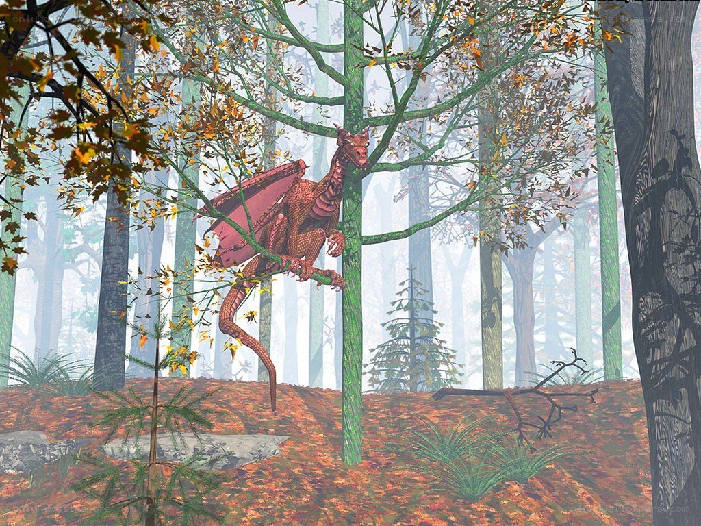 Red dragon in autumn forest