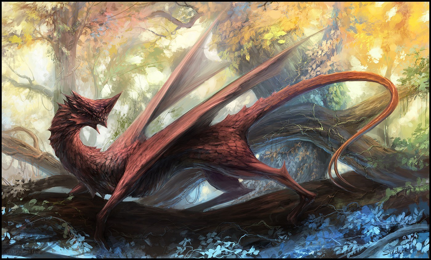 Red dragon in autumn forest