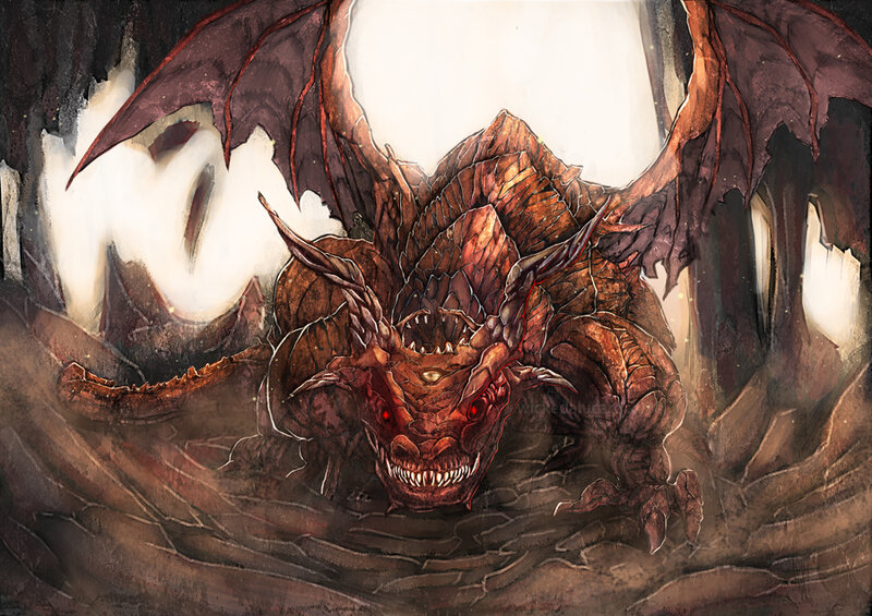 Red Dragon in Cave — Brown