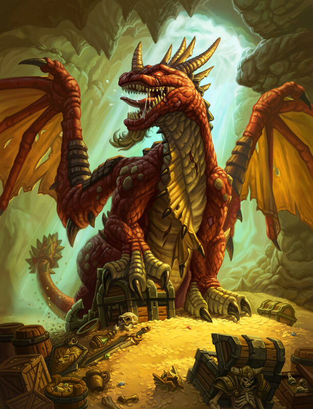 Red Dragon in Cave — Dramatic, Digital Art, Treasure