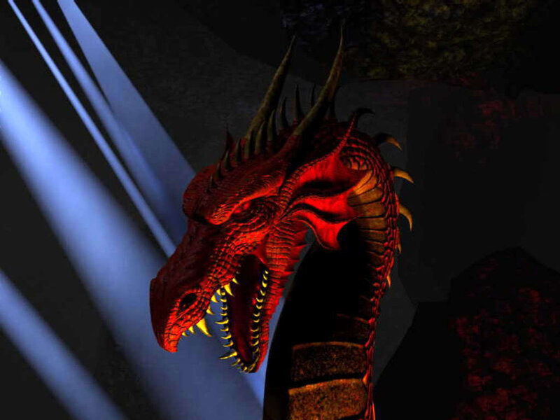 red dragon in dark cave
