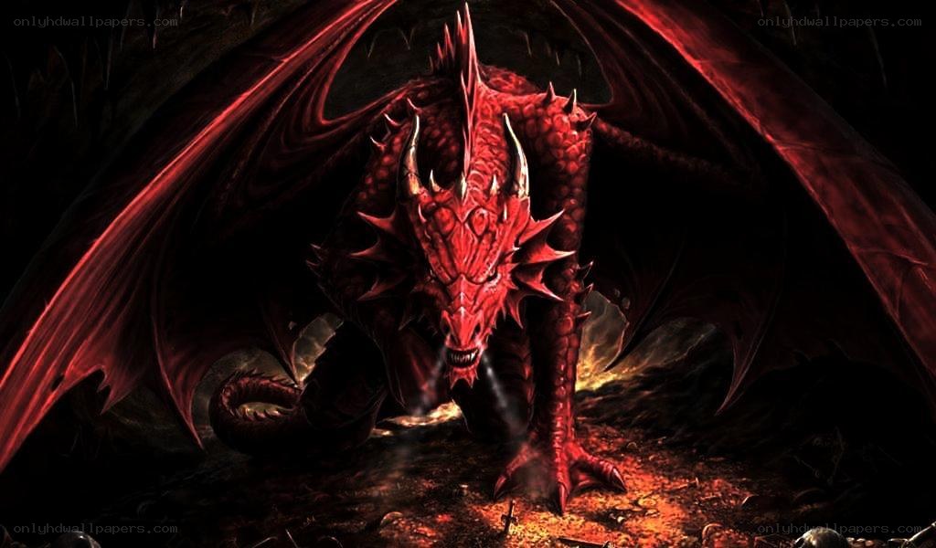 red dragon in dark cave