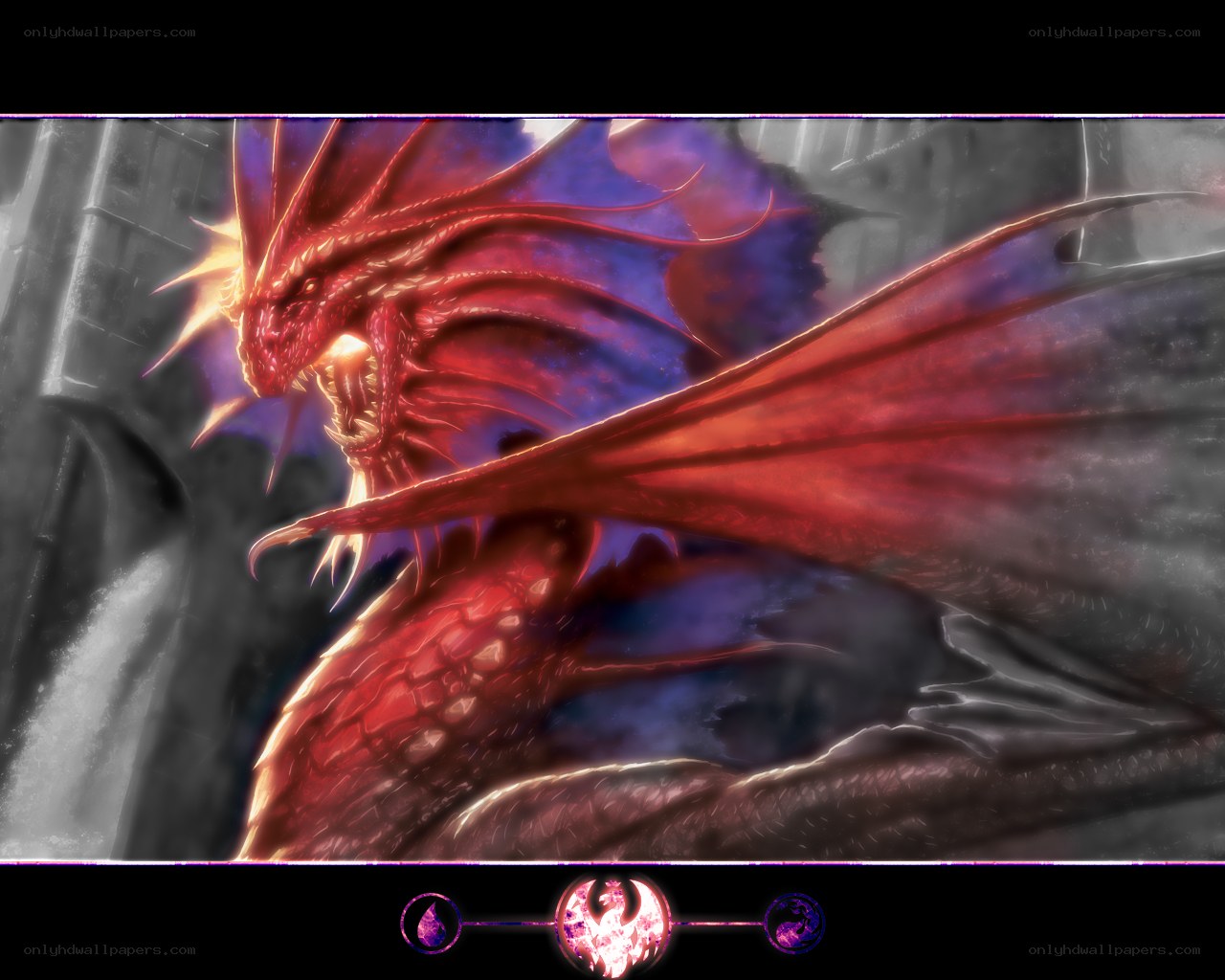 Red dragon in dark cavern