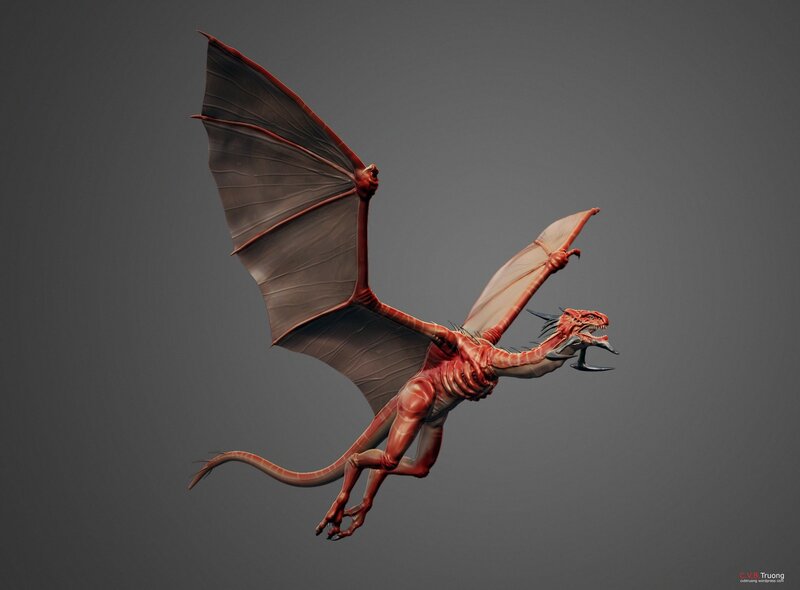 Red Dragon in Flight — Dramatic, 3d Render