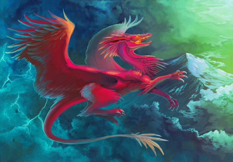 Red Dragon in Flight — Dramatic, Digital Art