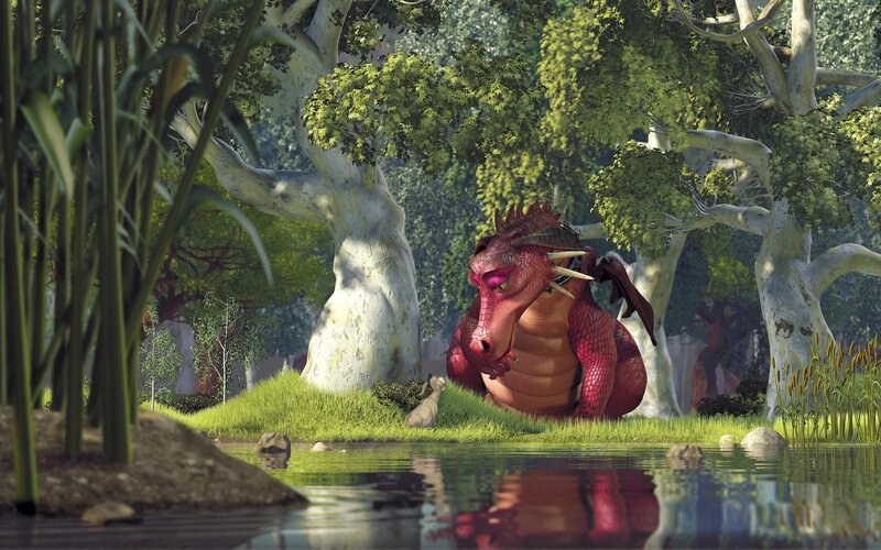 Red Dragon in Forest — Green