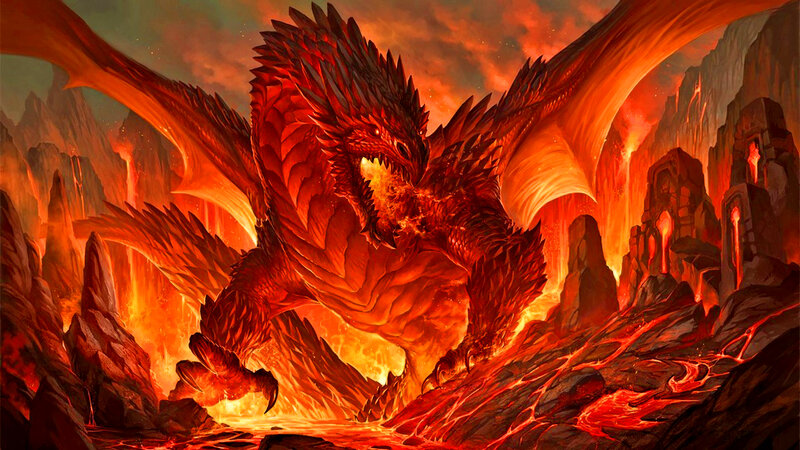 Red Dragon in Lava — Dramatic
