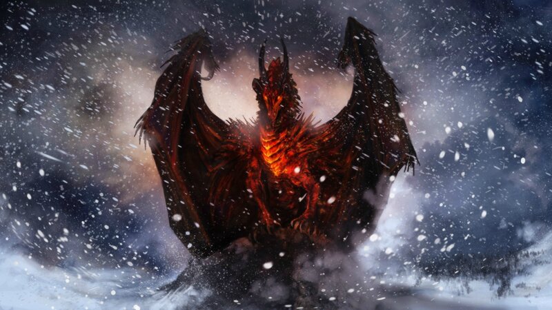 Red Dragon in Snow — Dramatic