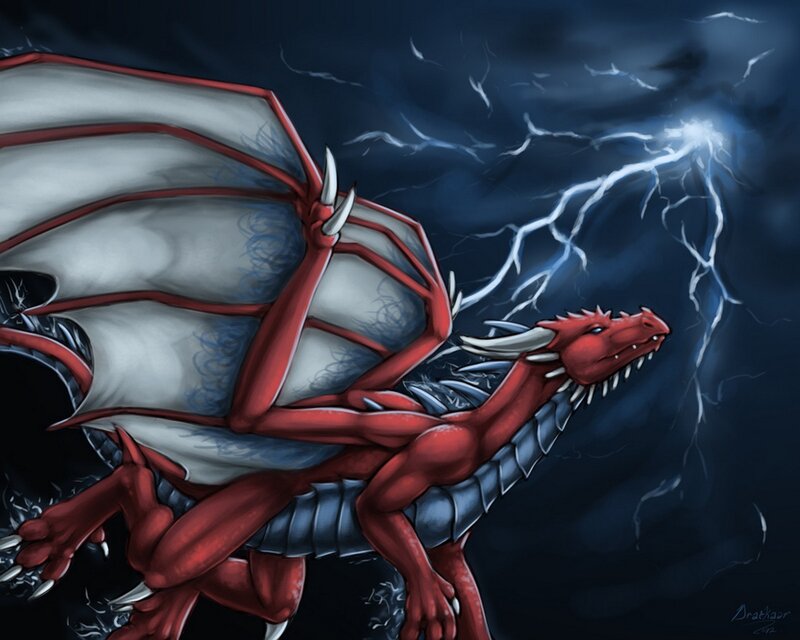 Red Dragon in Storm — Dramatic