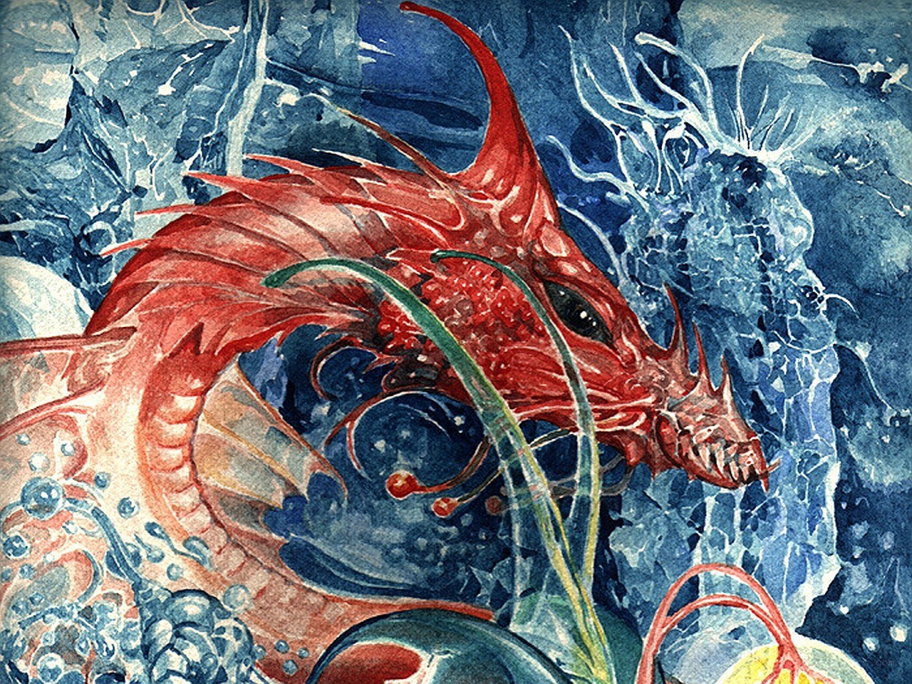 Red dragon in underwater cave