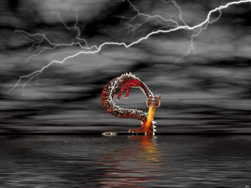 Red Dragon in Water — Dramatic