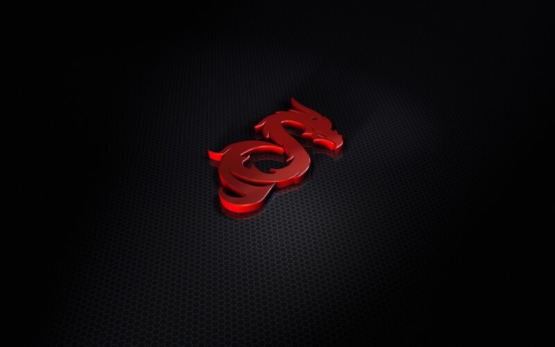 red dragon logo on dark background
