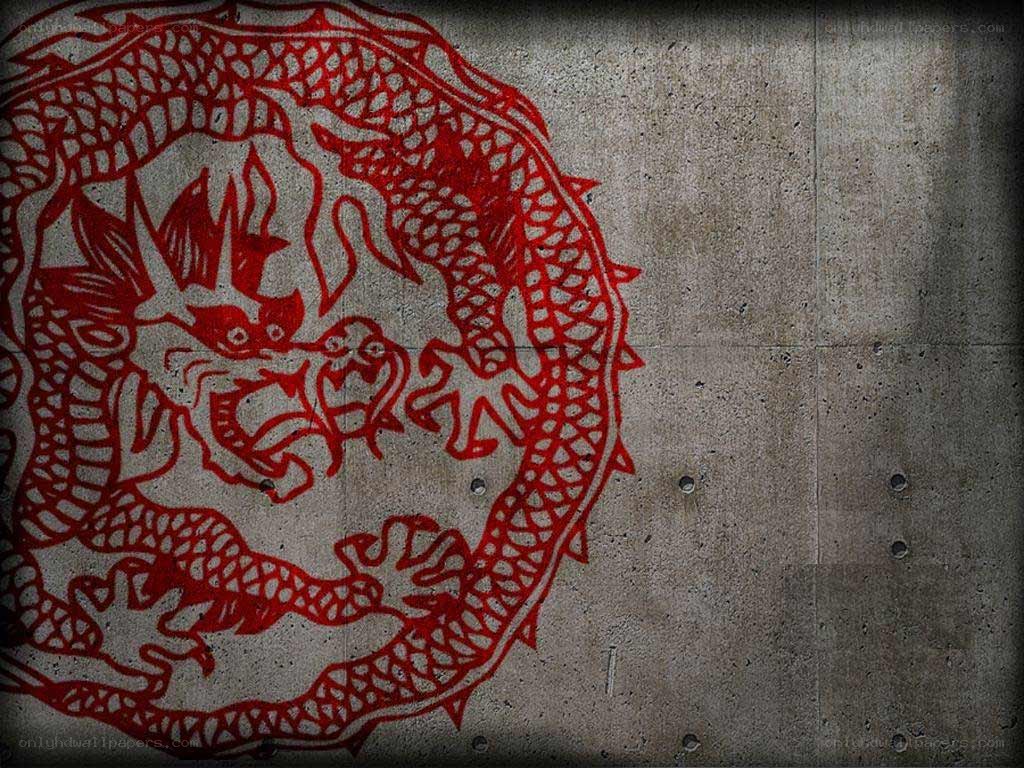 Red dragon mural on concrete