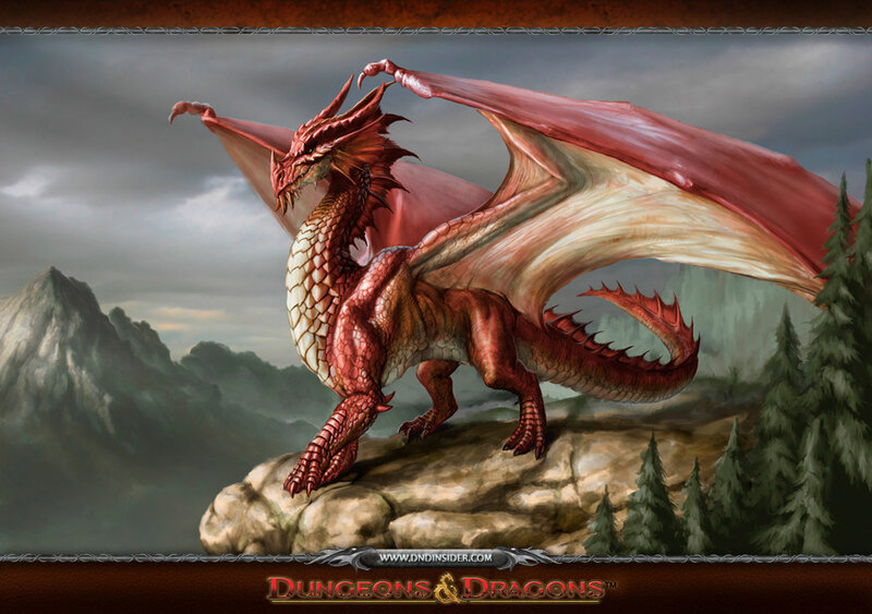 Red dragon on a cliff