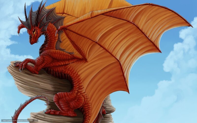 Red dragon on a cliff