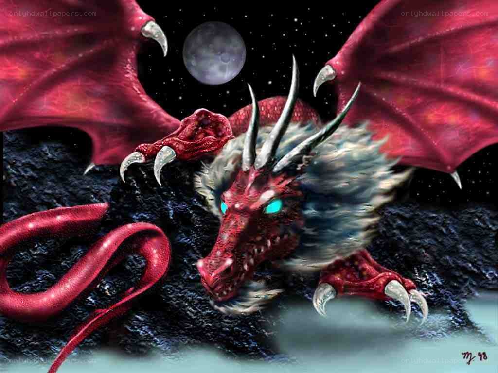Red dragon on a rocky planet