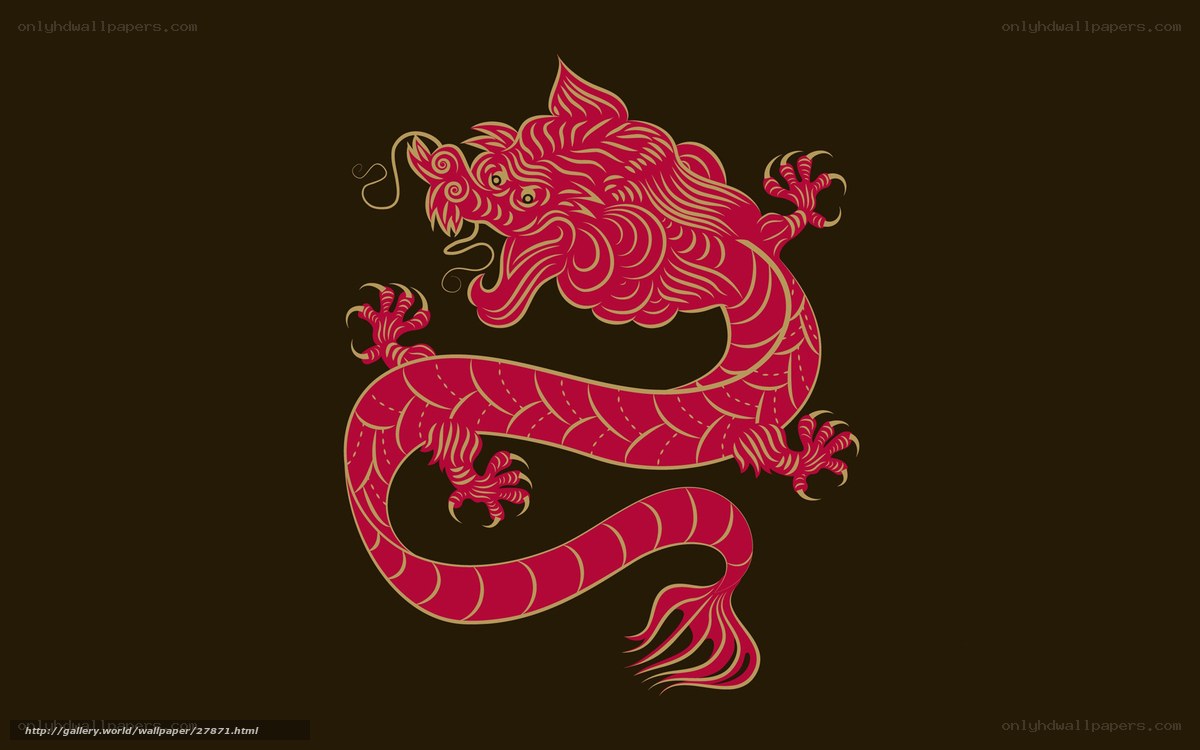 Red dragon on brown background