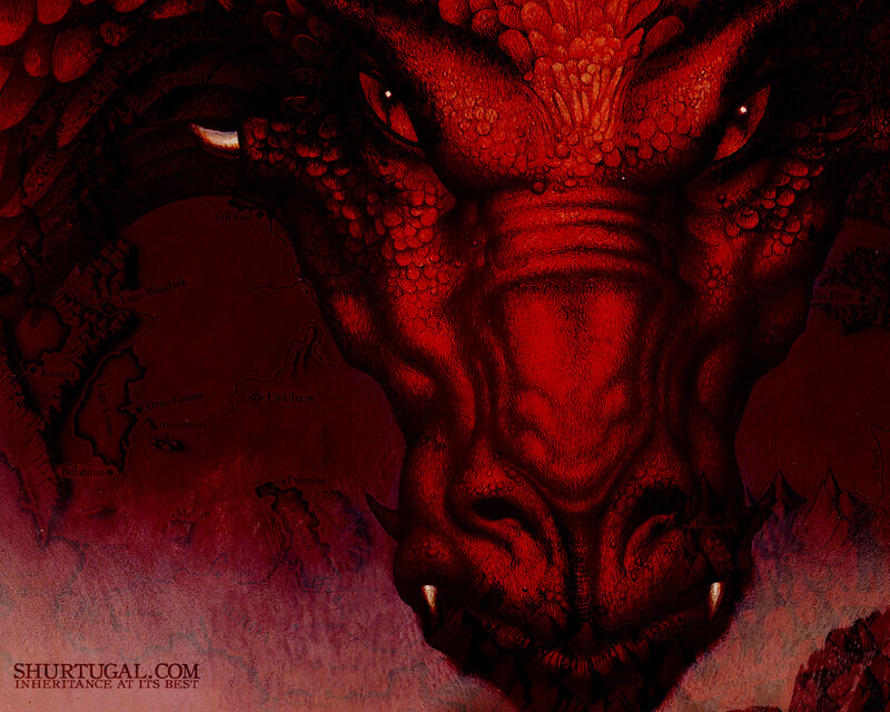 Red dragon on map background