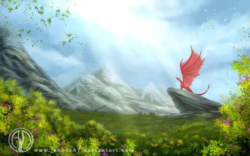 Red Dragon on Rock — Green