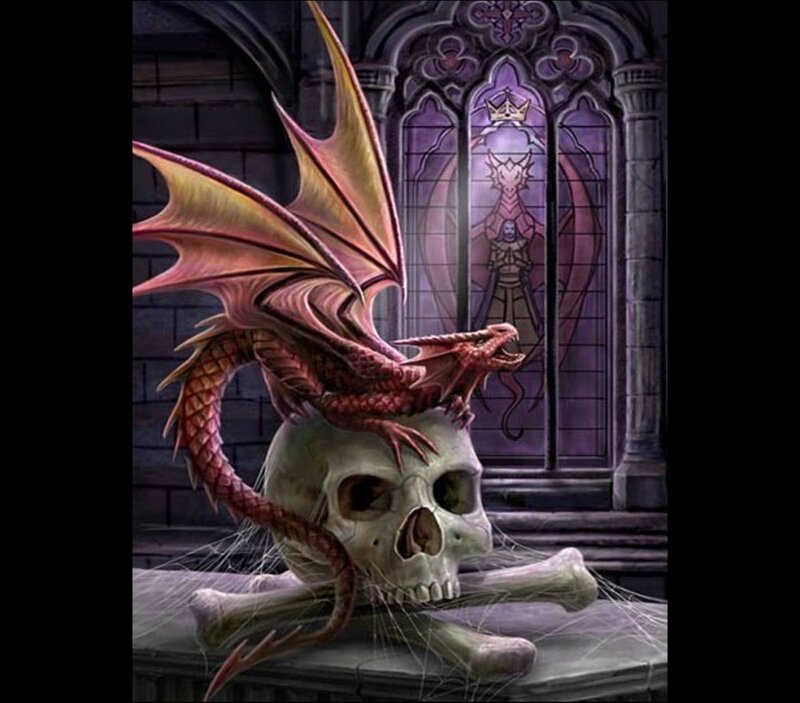Red Dragon on Skull