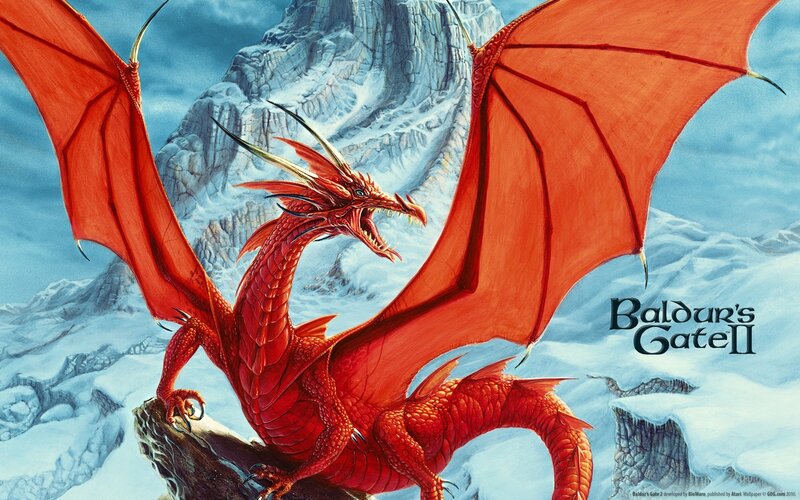 Red dragon on snowy mountain